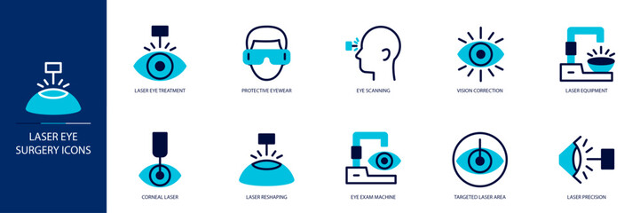 Laser Eye Surgery Blue Colored Outline Icon Set