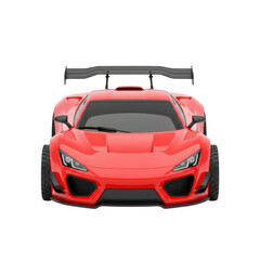 Aggressive red sports car with rear spoiler high performance vehicle isolated on white background