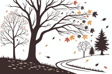 Obraz premium Autumn Forest Path Silhouette Vector