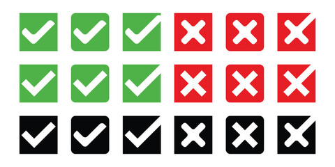 red and green tick and cross icon collection