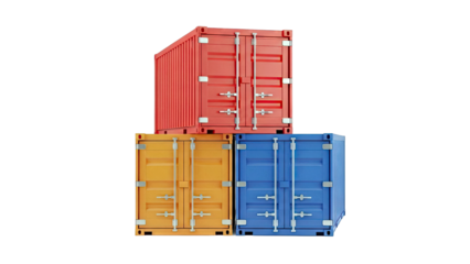Stacked Shipping Containers in Red, Orange, and Blue