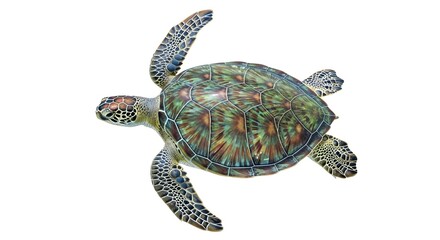 Sea Turtle Swimming Isolated on White Background