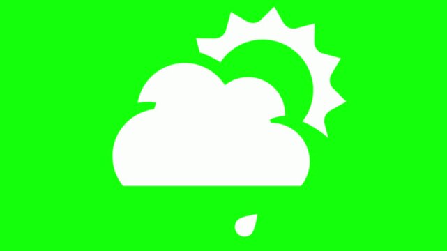 White Cloud, Raindrops and Sunshine on Green Screen Background for Chroma Key