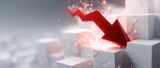 Market Downward: A dynamic illustration captures a red arrow plunging downward against a backdrop of ascending blocks, symbolizing decline in a competitive market environment