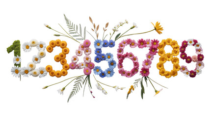 Fototapeta premium The numbers one through nine are creatively formed using colorful flower blossoms.