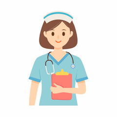 A professional smiling female nurse in a medical uniform is holding a syringe while providing healthcare in a clinic hospital setting