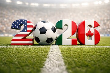 Soccer world cup 2026 with host country flags concept