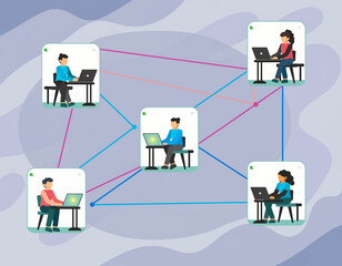Fototapeta premium Distributed team and virtual collaboration illustration