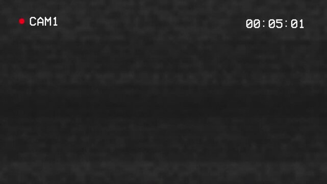 CCTV Security Camera Recording Overlay with Indicator Timecode and Grainy Noise Background. 4K