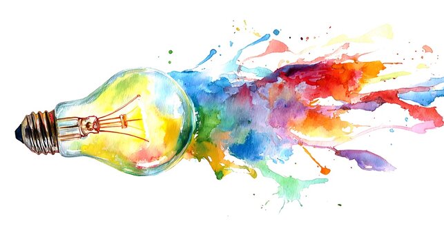 Idea Explosion: A radiant light bulb bursts forth in a vibrant display of colors, illustrating the birth of innovation and the power of creative thinking. 