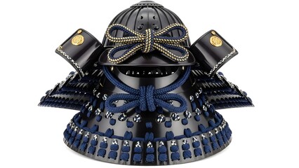 Traditional japanese samurai armor helmet with blue accents