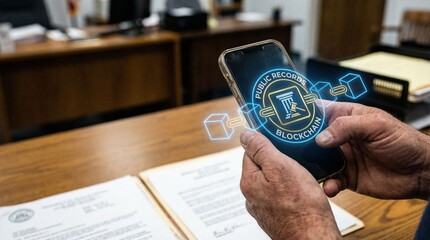 E-government innovations for smart governance and security public office digital records modern workspace close-up view