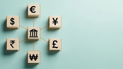 Global currency exchange concept with wooden blocks