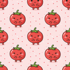 Seamless pattern of shy tomato characters blushing in a minimal cute illustration style