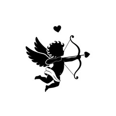 Fototapeta premium Charming winged cherub, an iconic symbol of love and romance, aiming with a bow and heart-tipped arrow, perfect for Valentine's Day designs and affectionate themes