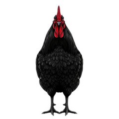 Black rooster with red comb and wattle isolated on transparent background