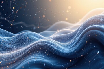 Dynamic blue fractal realms flow in a vector illustration of abstract space featuring light curves and wave motion as a decorative wallpaper backdrop.