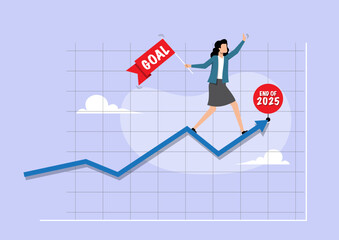 Businesswoman Reaching End of 2025 Goal on Rising Growth Arrow