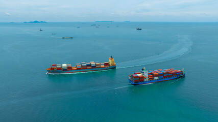 Aerial view of the freight shipping transport system cargo ship container. international transportation Export-import business, logistics, transportation industry concepts	
