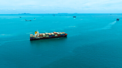 Aerial view of the freight shipping transport system cargo ship container. international transportation Export-import business, logistics, transportation industry concepts	
