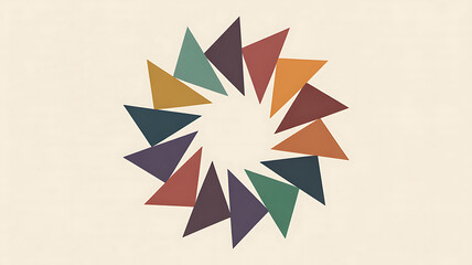 Colorful triangular shapes arranged in a circular pattern on transparent background
