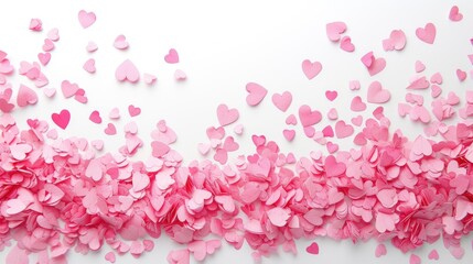 Fototapeta premium A collection of pink paper hearts scattered on a white background