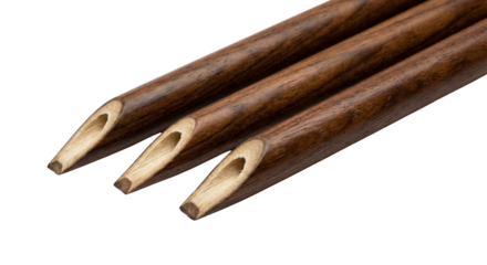 Three natural bamboo calligraphy pens with sharpened nibs on white background