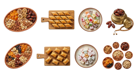 Assortment of Middle Eastern Sweets and Dried Fruits: Baklava, Turkish Delight, Dates, Nuts