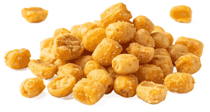 Fried corn snack kernels, isolated on white