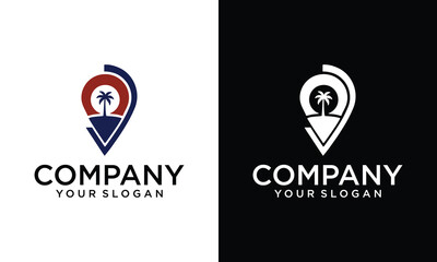 Creative beach map marker icon with palm tree style design