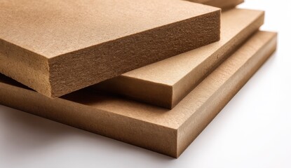 Three Stacked Copper Colored Cork Board Material Samples on White Background Studio Shot