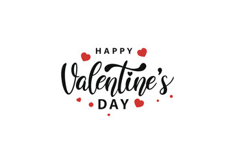 Happy valentine's day elegant calligraphy with heart shapes on a white background