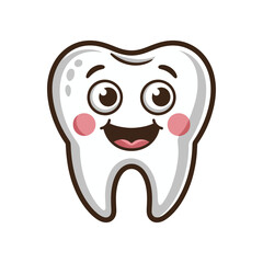 Cheerful cartoon tooth character with big eyes and wide smile on transparent background for pediatric dental clinics