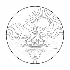 Serene Reflection of a Meditating Figure in a Natural Mountain Landscape