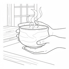 Warm Hands Gently Holding a Steaming Bowl of Comforting Hot Drink