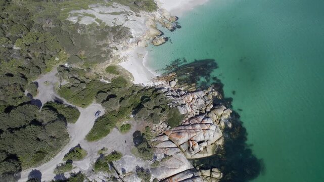 Sloop Reef With Taylors Beach In Tasmania, Australia - Drone Top Down