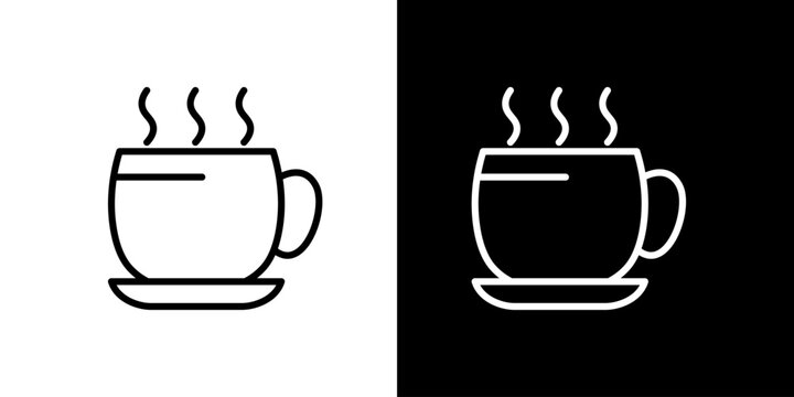 Hot Beverage Mug Icon Set on Black and White Backgrounds