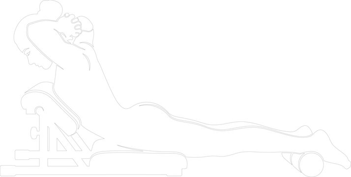 Minimalist line art vector of a woman performing hyperextension back exercise on a roman chair fitness bench outline drawing