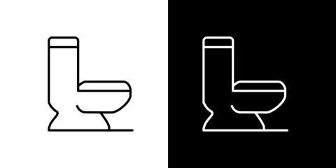 Simple line art illustration of a toilet displayed on a white background and in black with white icon outline