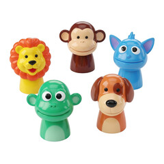 Obraz premium Set of five adorable animal finger puppets for fun play isolated on white background