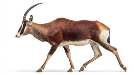 Fototapeta premium A Blesbok Antelope Walks Gracefully In A Studio With A White Background