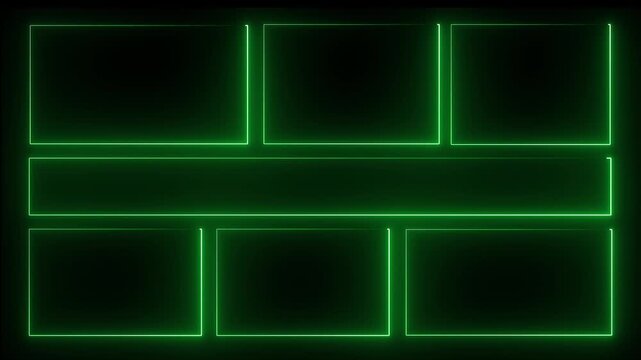Square neon rectangle picture frame icon animation glowing neon light green color display neon box rotation footage shape round seamless border retro movement on black background. 4k animation.