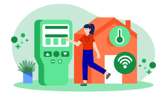 Green Energy Company Installing Smart Meters in Homes. Flat Vector Illustration