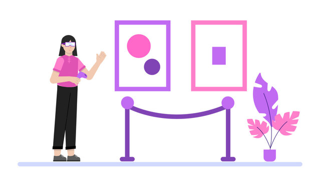 Vitual Reality Experiences for Museum Exhibits. Flat Vector Illustration