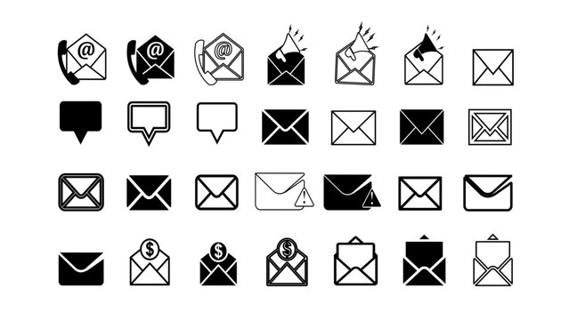 Mail Icon Set Vector, Email Envelope Symbols Collection conversation message, text, email contact, reply, read and Notification States, Communication Icons on Transparent Background. icon sheet