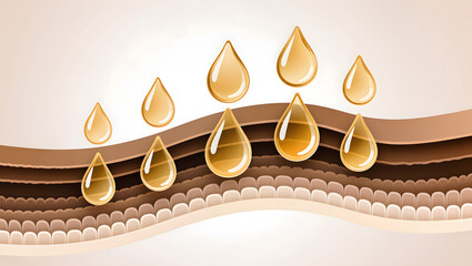 Abstract Hair Serum Penetration Diagram with Nourishing Oil Droplets