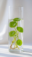 Fresh Centella Asiatica Leaves in Glass Water Botanical Concept