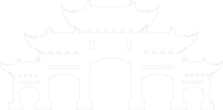 Traditional Asian Style Temple Gate Outline Vector Architecture Line Art Minimalist Design