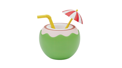 Stylized Coconut Drink with Umbrella and Straw