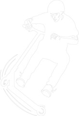 Fototapeta premium Vector outline of a stunt scooter rider performing an action trick or maneuver sport lifestyle line art illustration